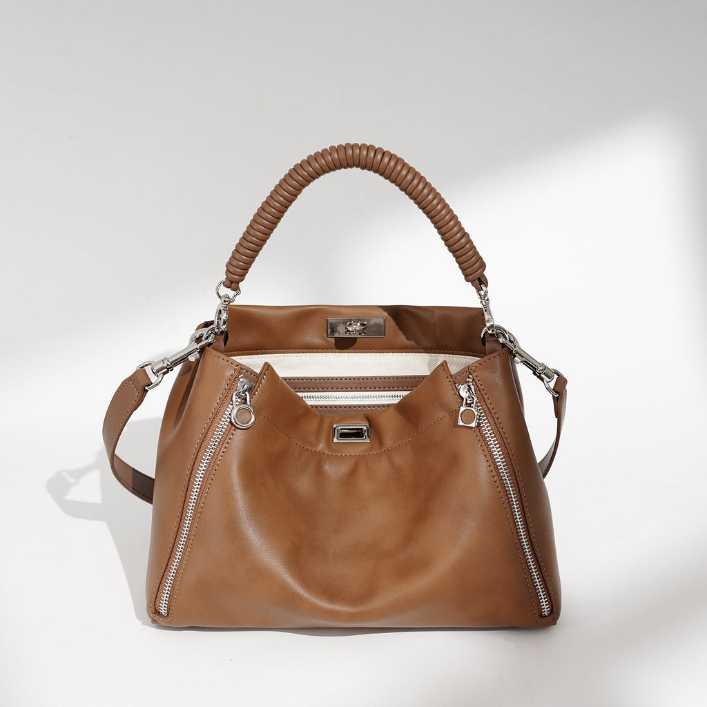 Women's Genuine Leather Cylindrical Crossbody Bag – Casual Everyday Shoulder Bag