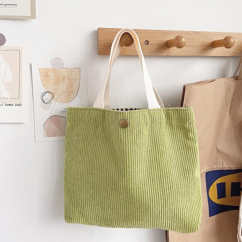 Women's Canvas Tote Bag - Minimalist Double-Sided Print Shoulder Bag with Embroidered Logo