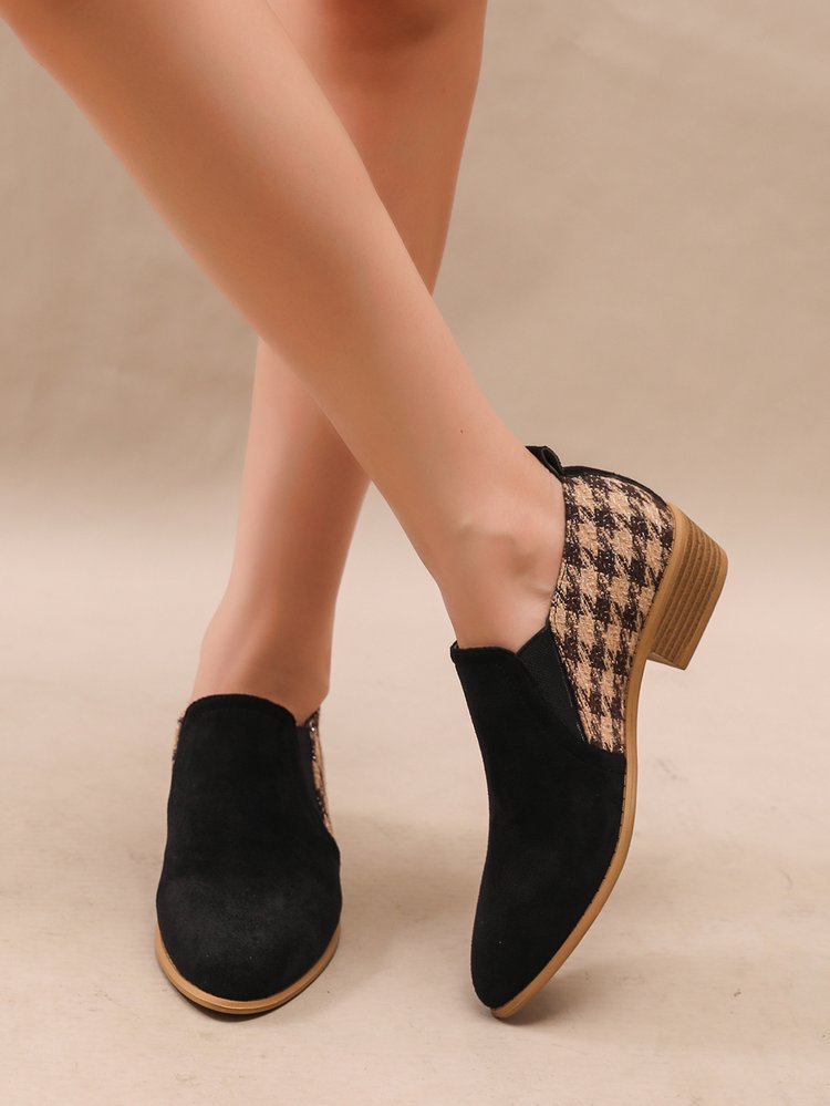 Women's Retro Color-Block Slip-On Shoes | Suede Mid Heel Dress Shoes