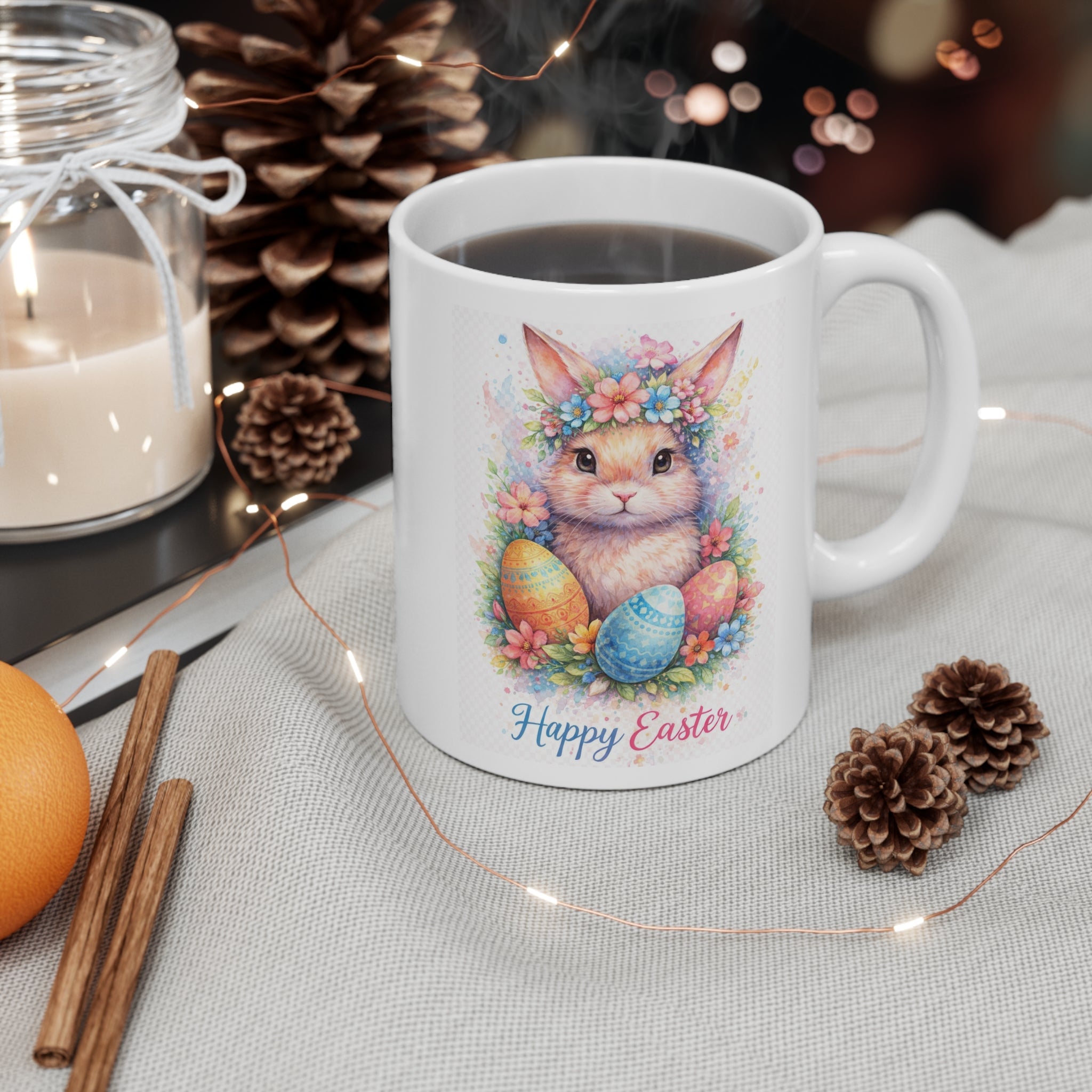 Easter Bunny with Painted Eggs mug | White Ceramic Mug