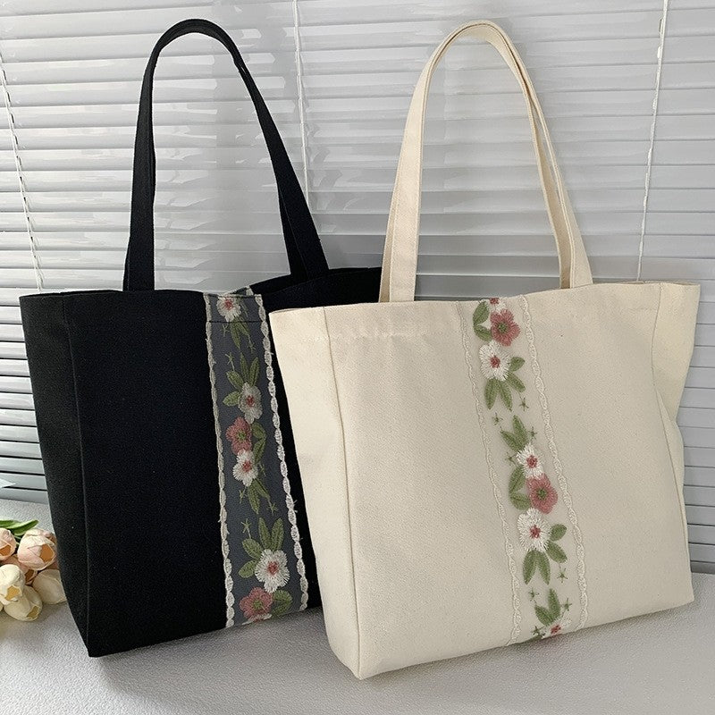 Embroidered Canvas Shoulder Bag