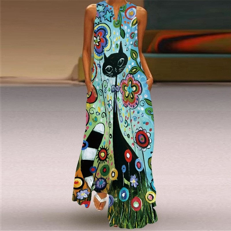 Floral Sleeveless V-Neck Casual Dress