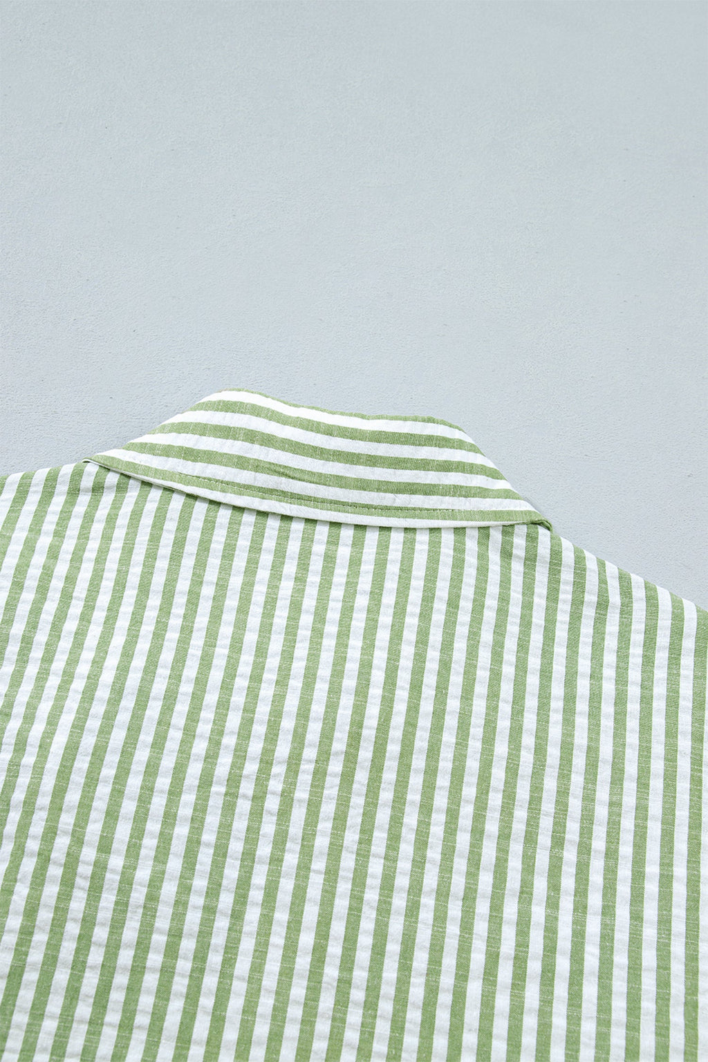 Green Stripe Shirt Collar Half Sleeve Blouse