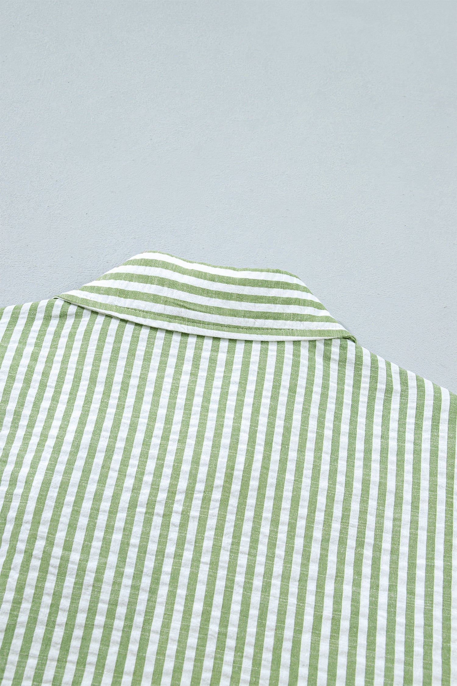 Green Stripe Shirt Collar Half Sleeve Blouse