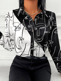 Long Sleeves Loose Buttoned Contrast Color Figure Lapel Blouses&Shirts Tops