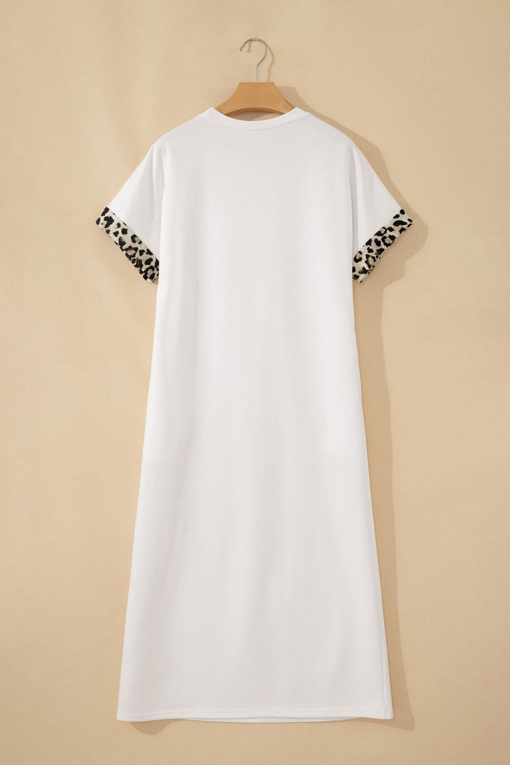 White Contrast Leopard Bow Patched Short Sleeve T Shirt Long Dress