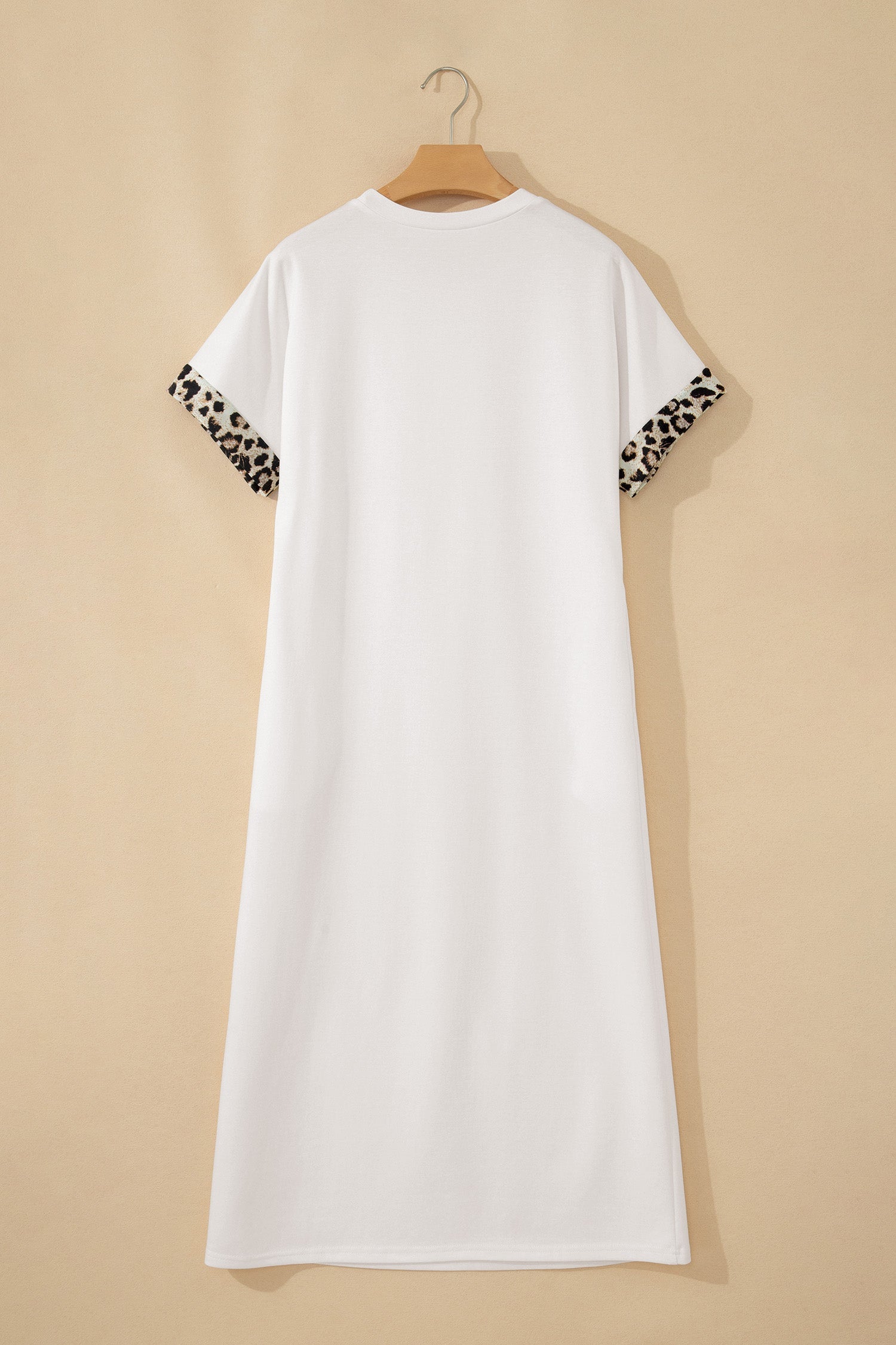 White Contrast Leopard Bow Patched Short Sleeve T Shirt Long Dress