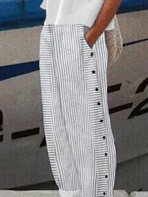Loose  Pockets Striped Pants Trousers