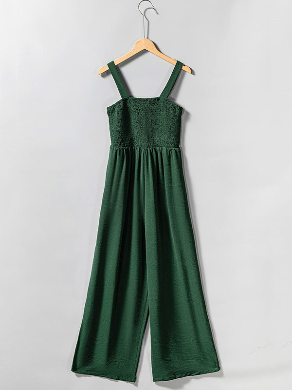 Sleeveless Wide Leg Pleated Solid Color Square-Neck Jumpsuits