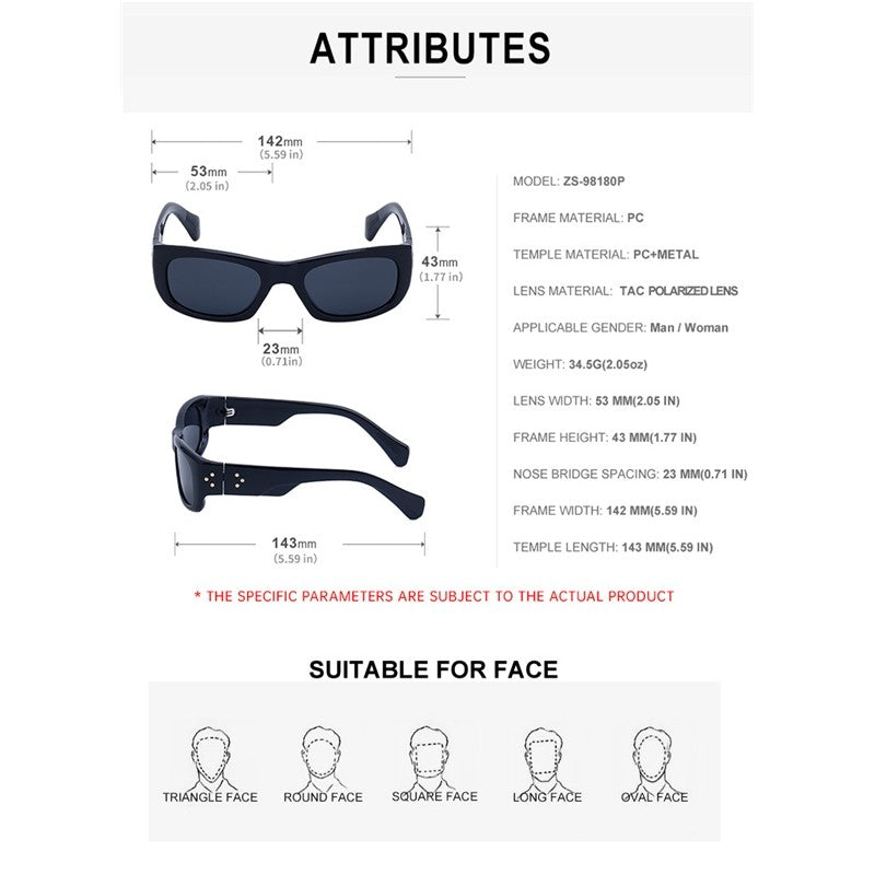UV400 Unisex Full Square Frame Polarized Sun Protection Eyewear Sunglasses