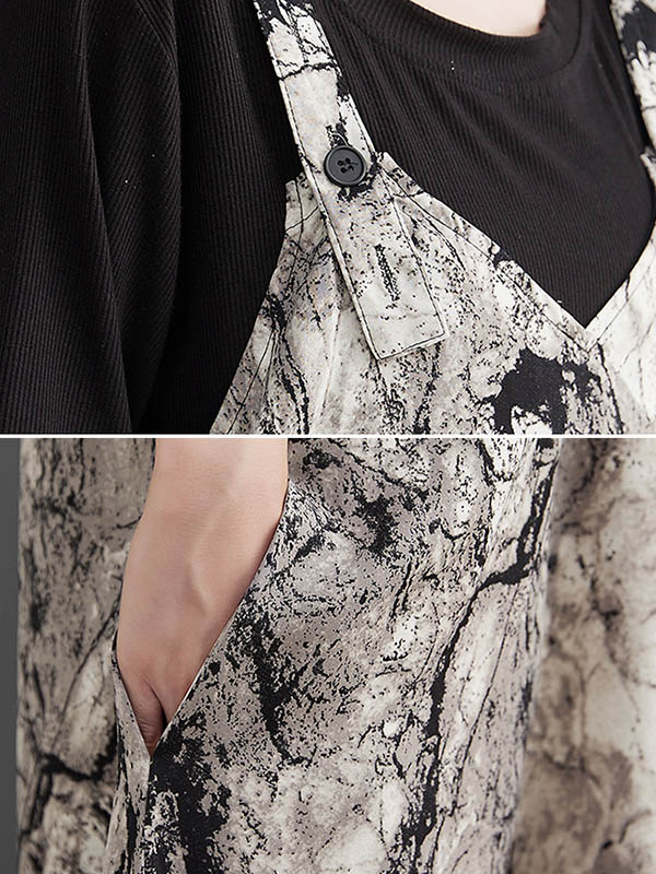 Vintage  Printed Loose Wide Leg  Overalls