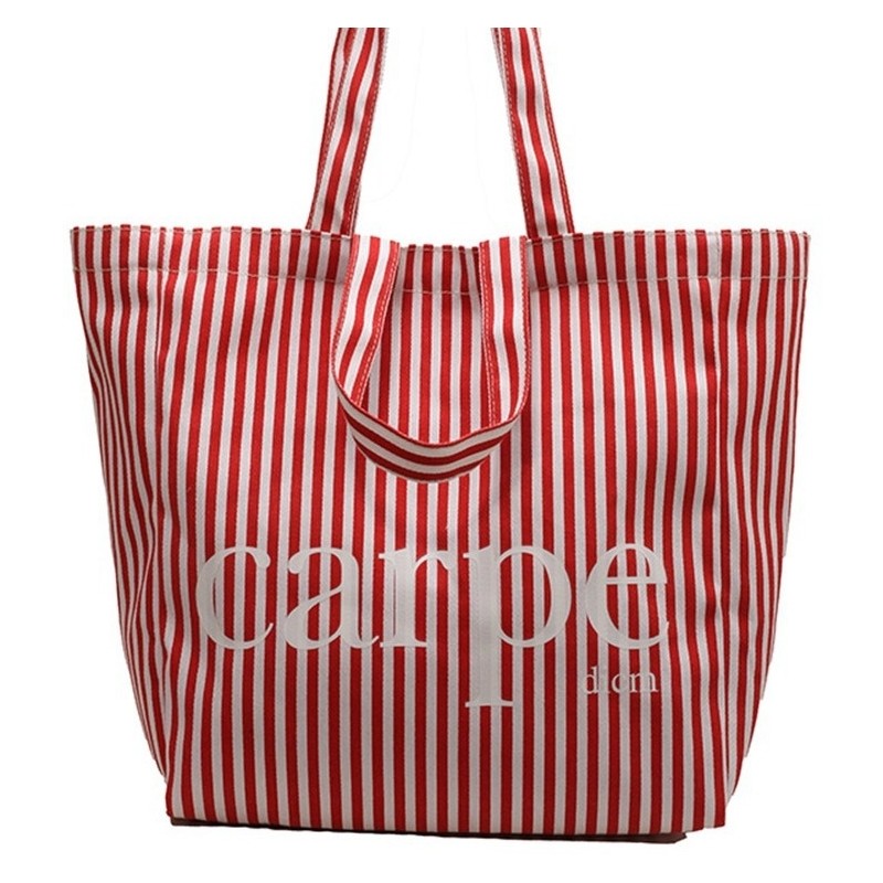 Striped Letter Canvas Tote Bag with Large Capacity