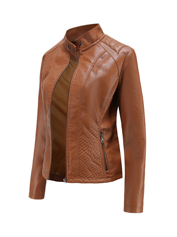 Long Sleeves Plus Size Buttoned Pockets Split-Joint Zipper Stand Collar Jackets Outerwear