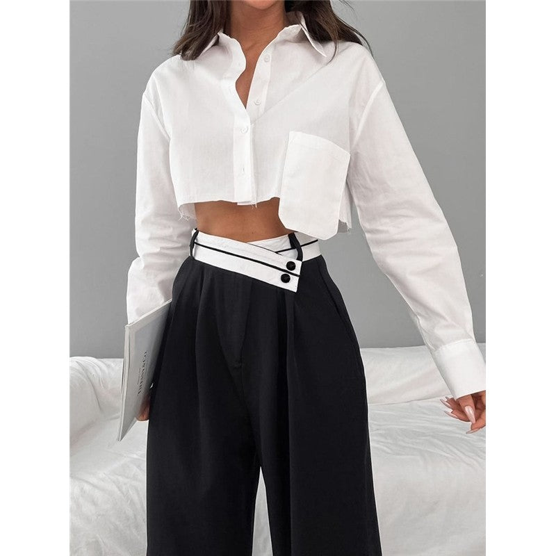 Patchwork High Waisted Wide Leg Trousers