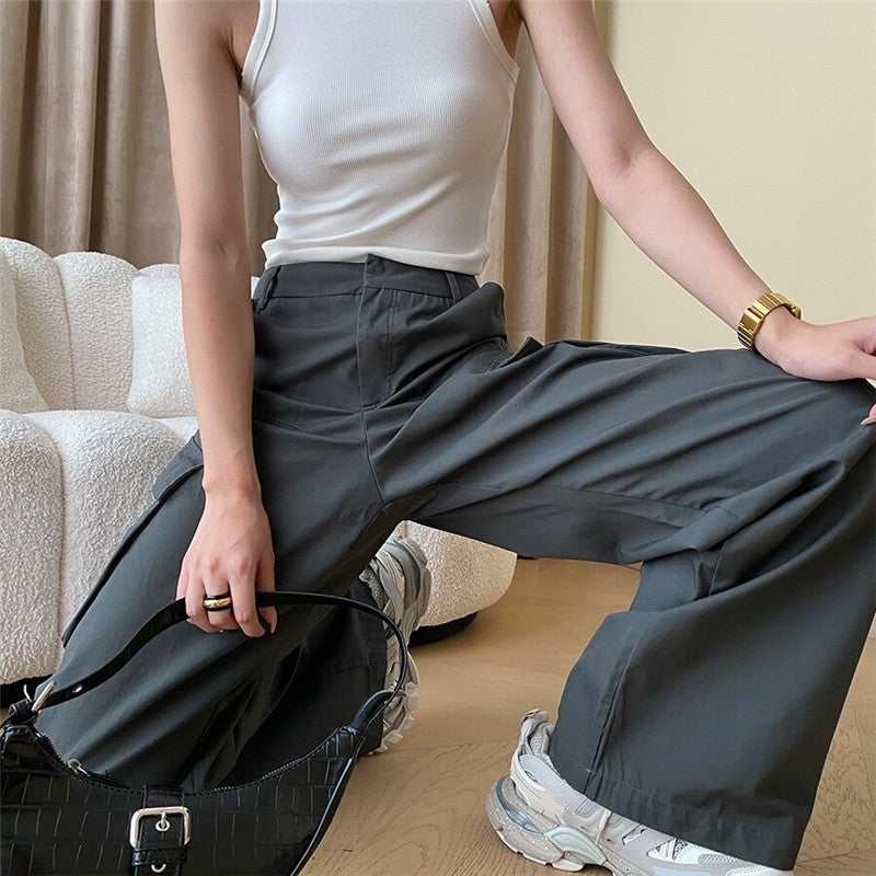Wide Leg Pocketed Trousers in Solid Color