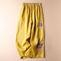Embroidered Wide-Leg Linen Blend Cropped Pants