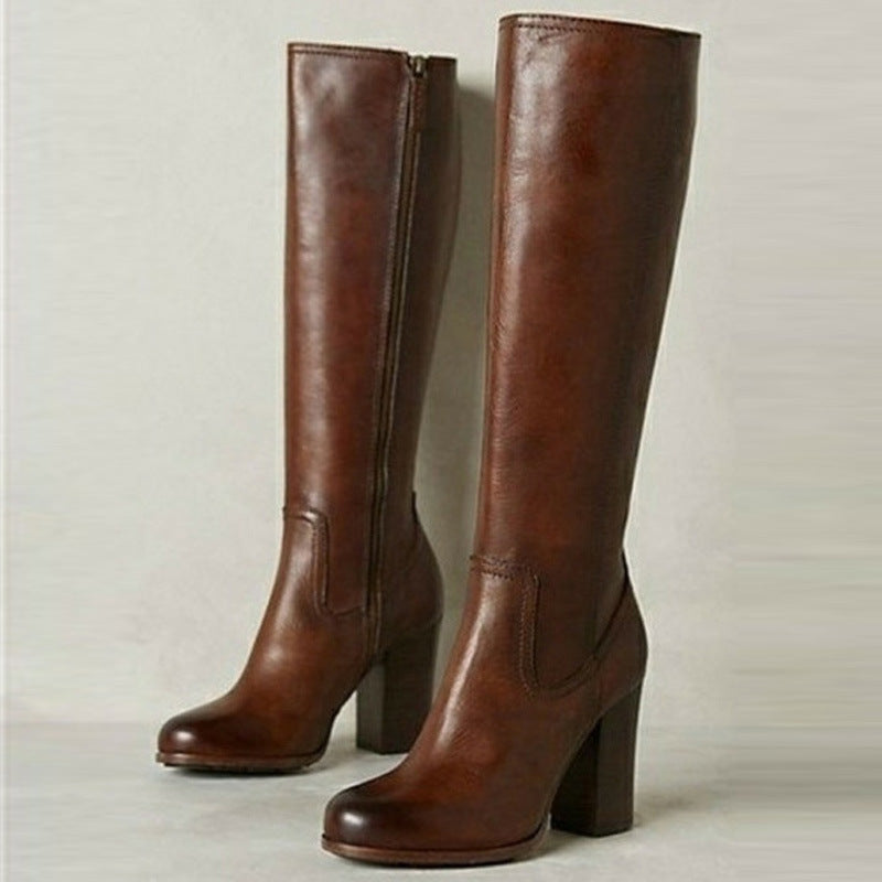 Women's Plus-Size Over-the-Knee Chunky Heel Boots with Side Zipper | Autumn Winter
