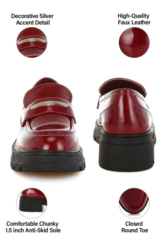 Gleam Stride Faux Leather Chunky Loafers