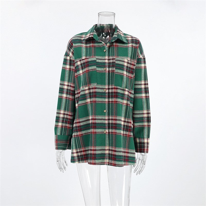 Casual Loose-Fit Plaid Long Sleeve Shirt