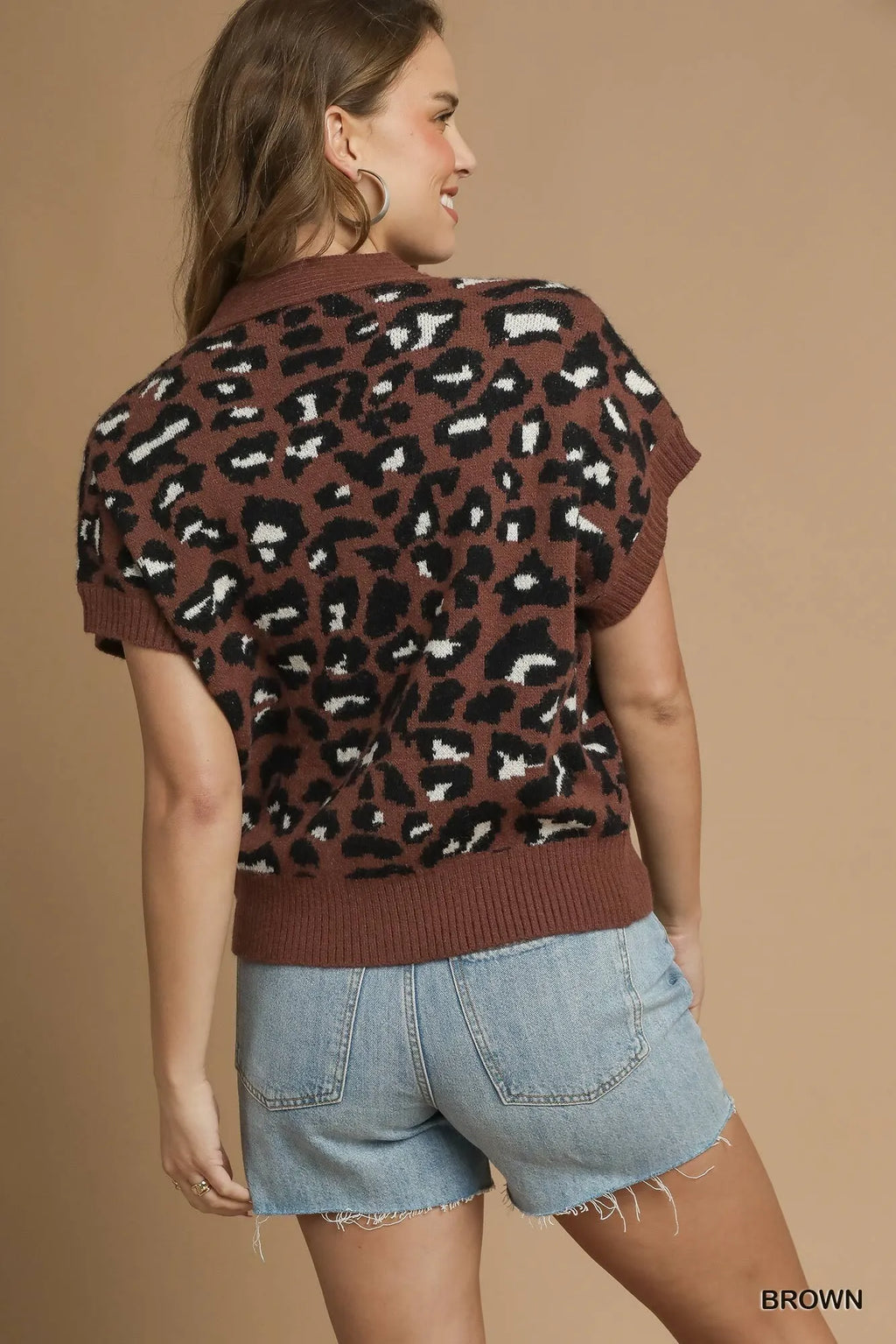 Leopard Button Down Short Sleeve Cardigan