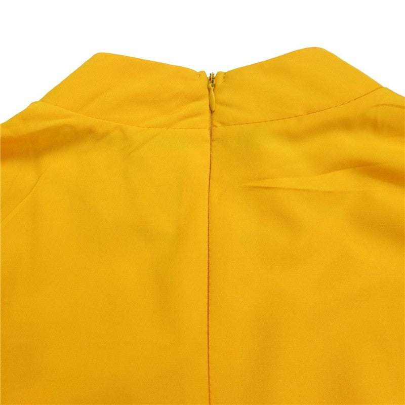 High Neck Seven-Sleeve Waist-Cinching Dress