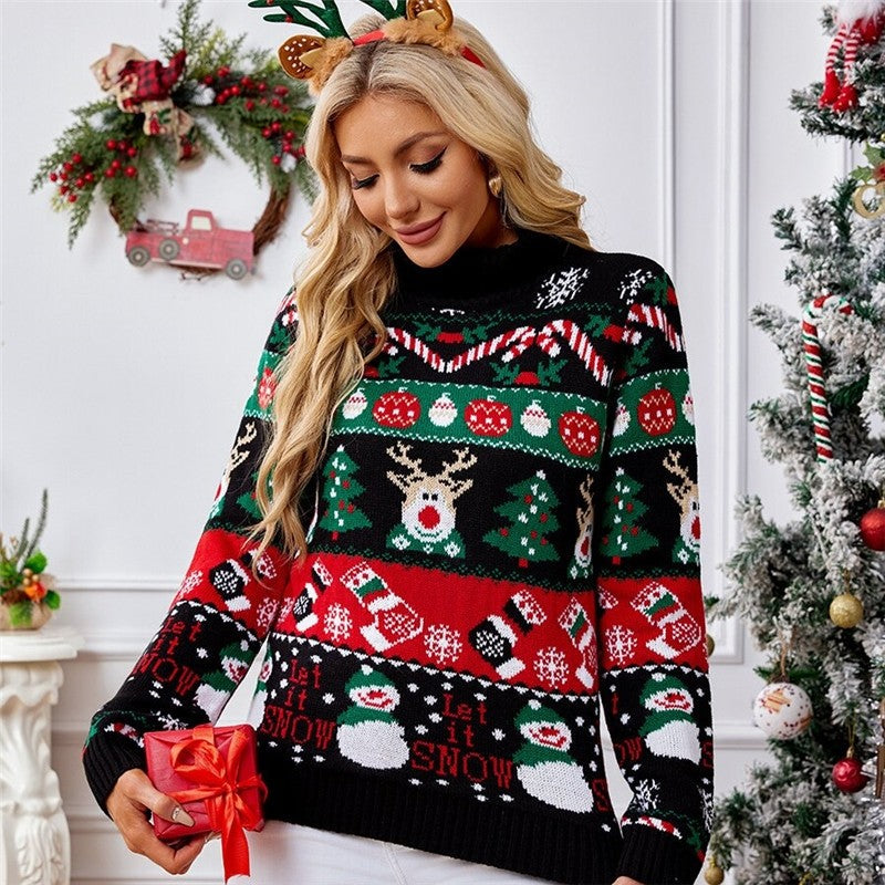 Long Sleeved High Necked Snowman Christmas Sweater