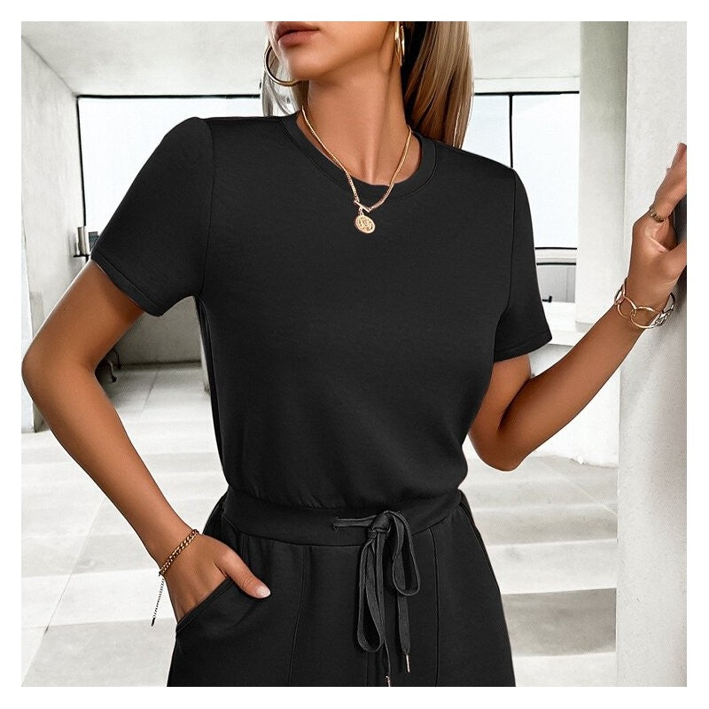 Sleeveless Drawstring Jumpsuit in Solid Color