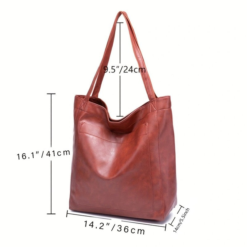 High-Capacity Soft Leather Tote Bag with Multiple Pockets