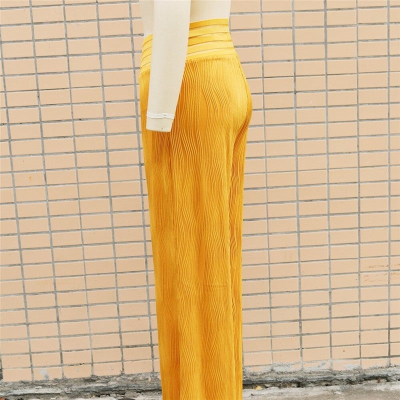 Solid Color Jacquard Stretch Bootcut Pants