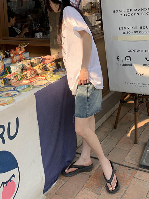 High Waisted Loose Split-Joint Denim Shorts Shorts Bottoms