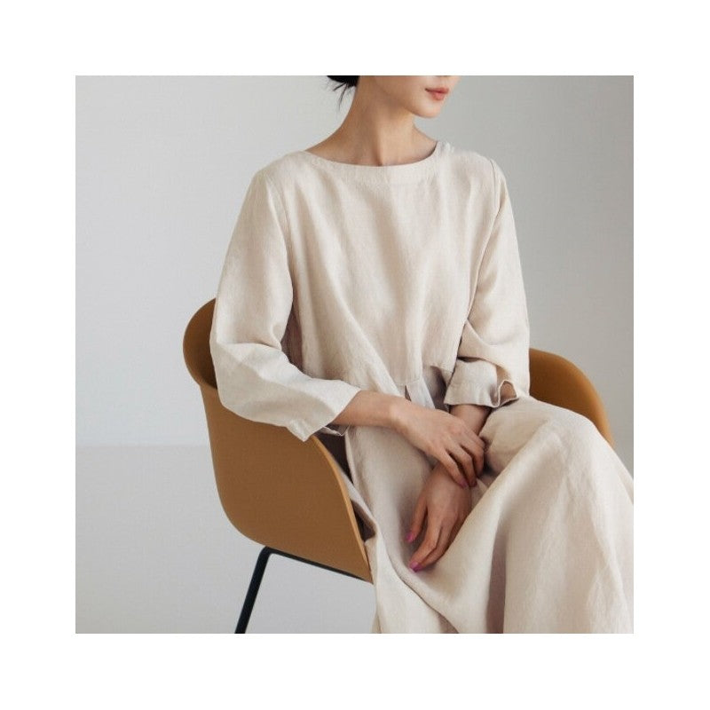 Oversized Loose-Fit Round Neck Knee-Length Maxi Dress