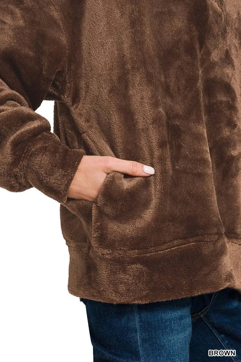 Faux Fur Half Zip Pocket Pullover
