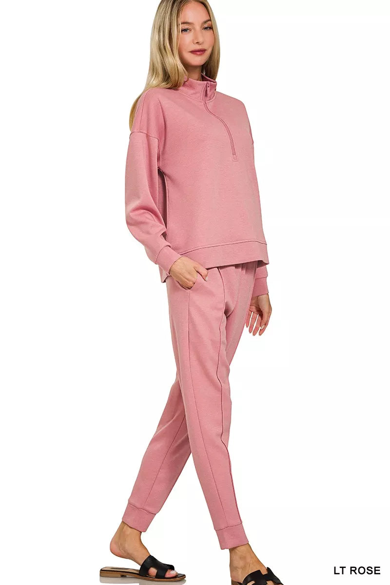 I am a Fashion Junky Scuba Half Zip Pullover and Jogger Set