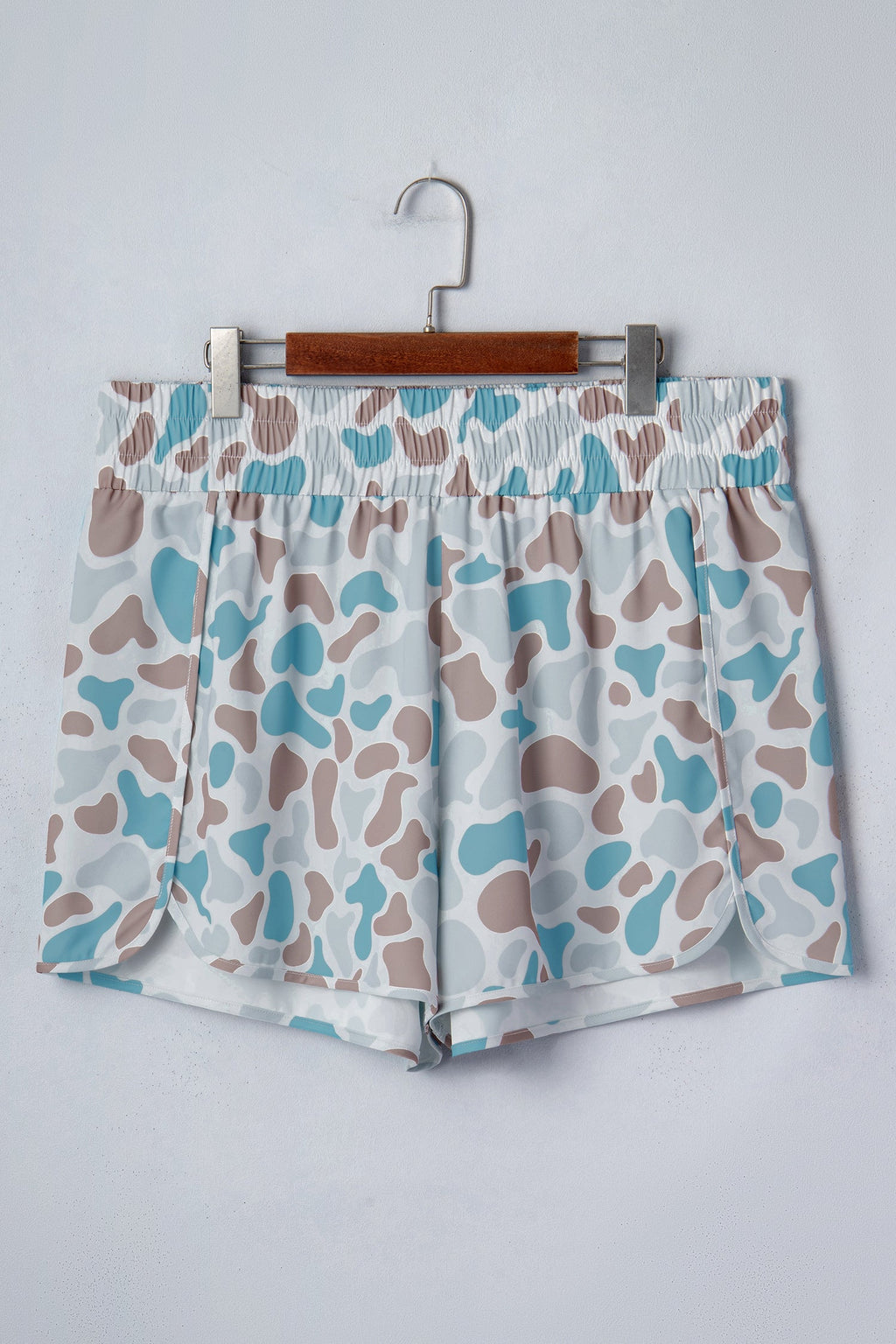 Multicolour Plus Size Camouflage Elastic Waist Athleisure Shorts