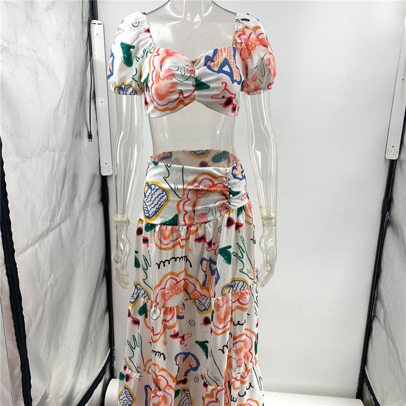 Floral Print Bandeau Top and Midi Skirt Set