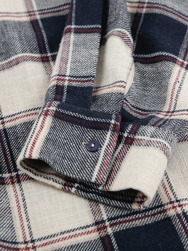Long Sleeves Loose Plaid Split-Joint Lapel Blouses&Shirts Tops