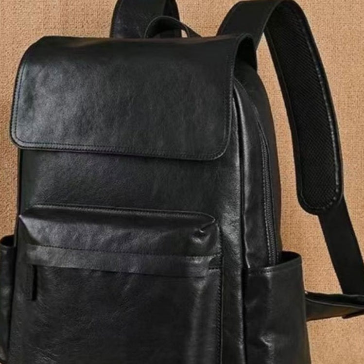 Genuine Leather Commuter Backpack for Men – Flip-Top Multi-Pocket Urban Business Bag