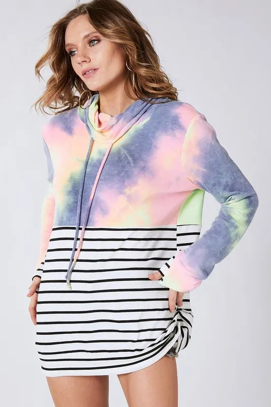 Tie Dye French Terry Cowl Neck Top