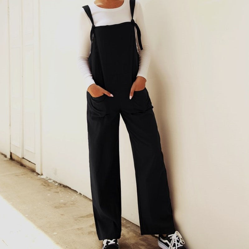 Casual Loose Solid Color Sleeveless Pockets Jumpsuits