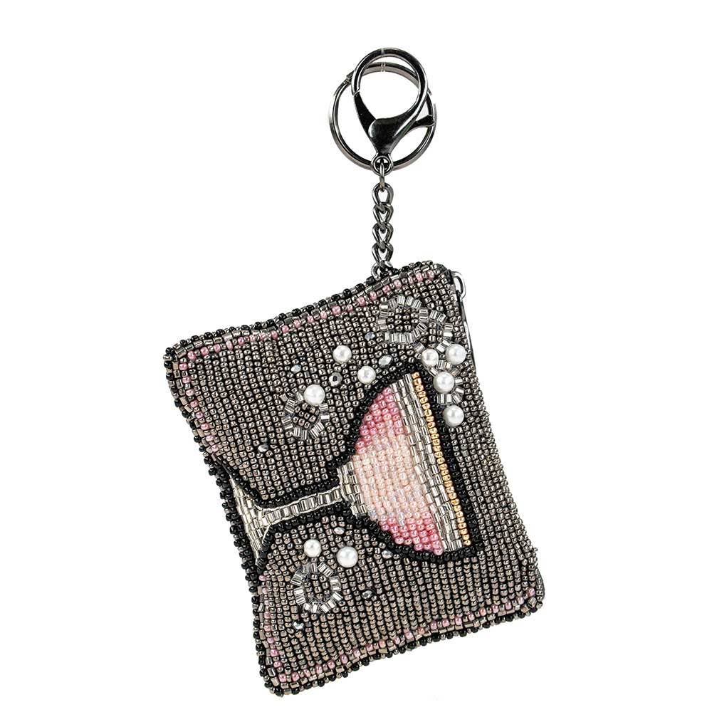 Mary Frances Pink Champagne Beaded Coin Purse/Key Fob