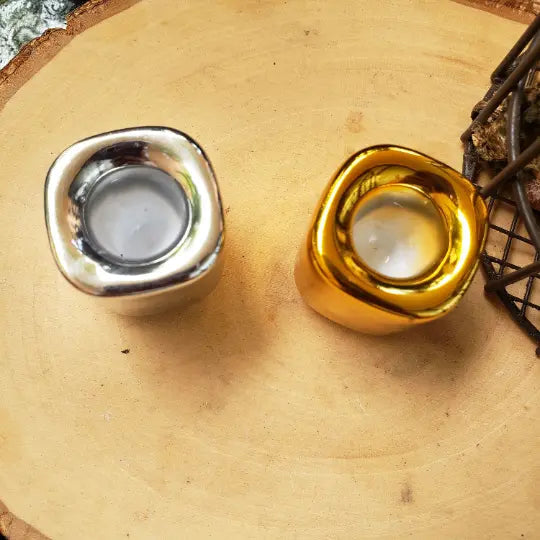 Handmade Ceramic Candle Holder - Gold/Silver