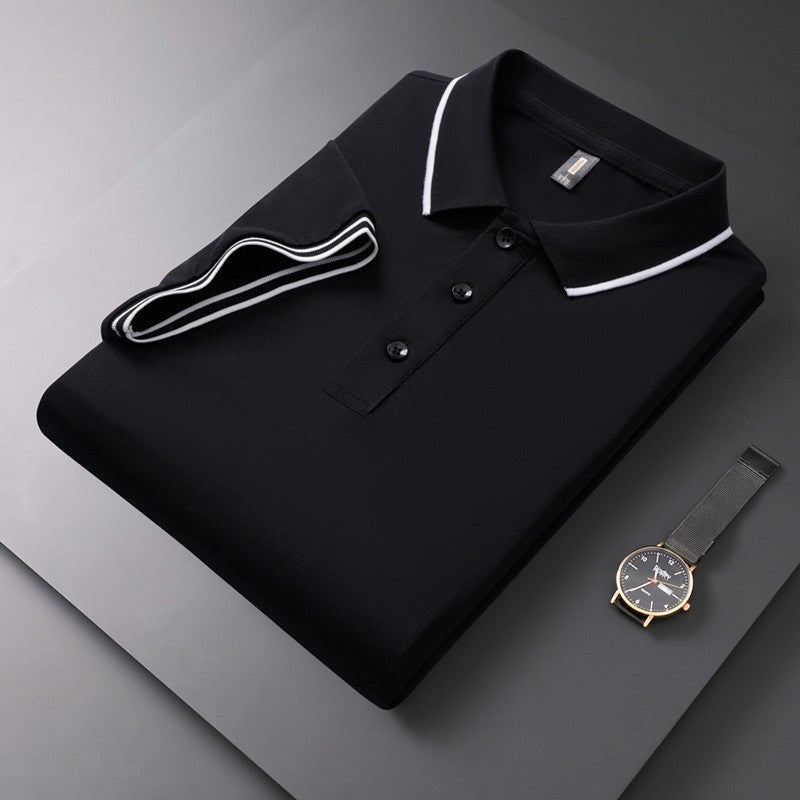 Solid Color Collared Printed Polo Shirt