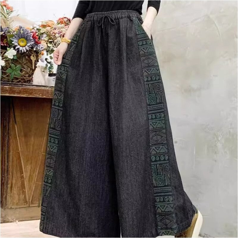 Drawstring High-Waisted Wide Leg Pants With Floral Print
