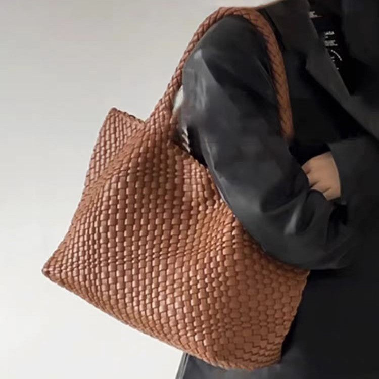 Handwoven Woven Shoulder Bag - Premium PU Leather Underarm Bag for Women