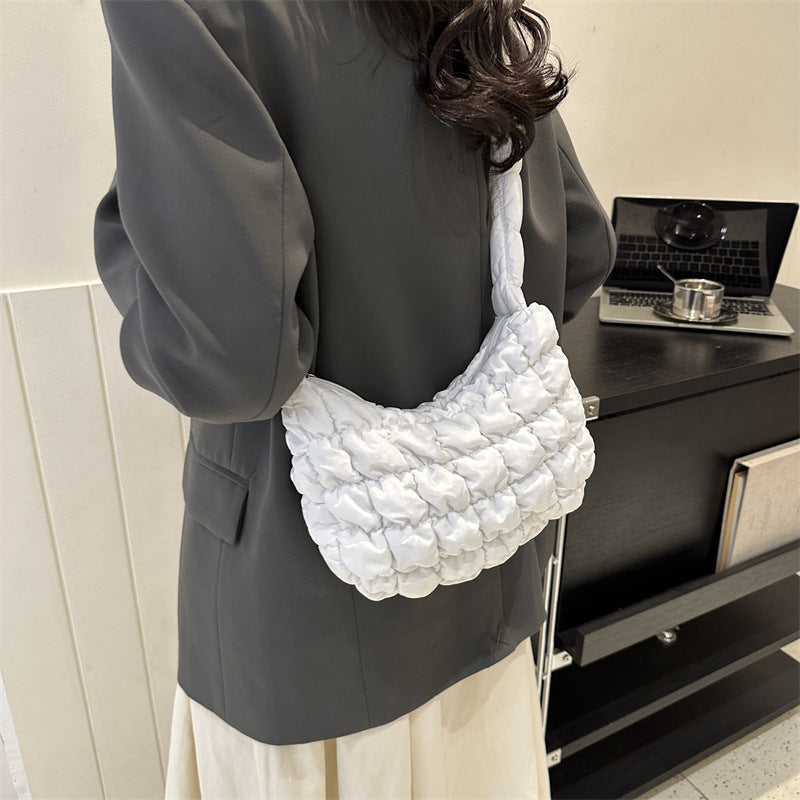 Women's Nylon Crossbody Bag – Dumpling Shape, Multiple Pockets & Adjustable Strap