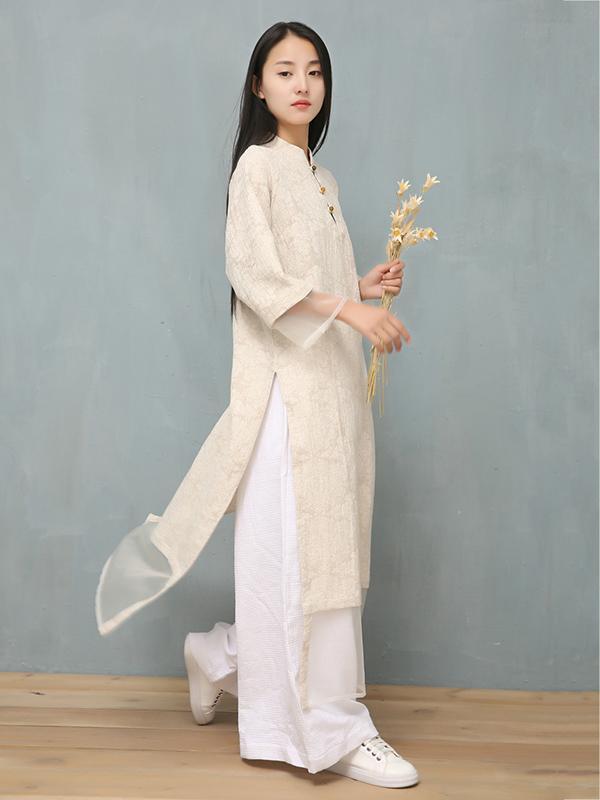 Jacquard Split-joint Ramie Cotton Ao Dai