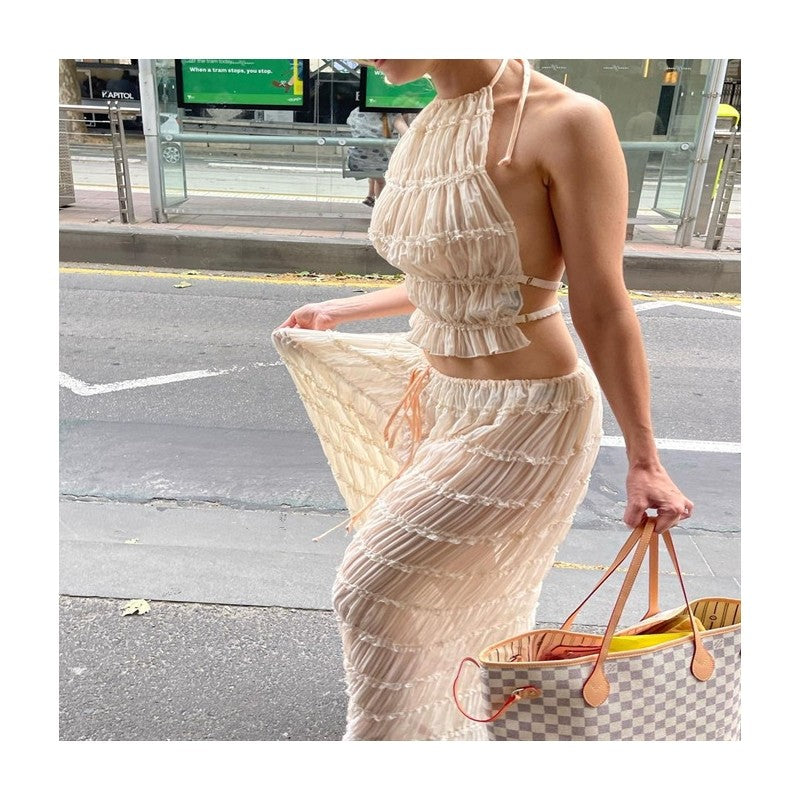 Strappy Backless Crop Top and Skirt Co-ord Set