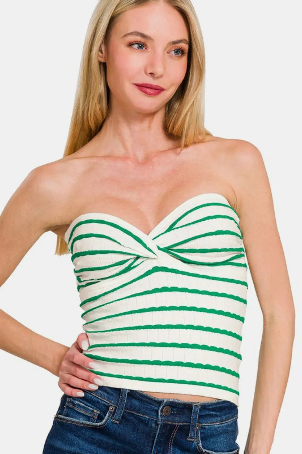 Twisted Sweetheart Neck Striped Tube Top