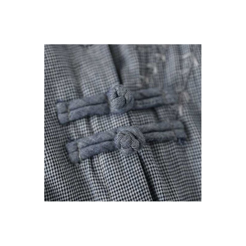 Grid Folk Style Embroidered Button-Down Shirt