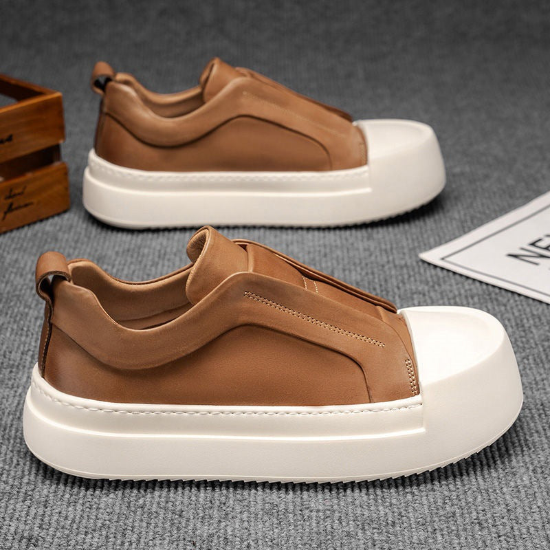 Men's Leather Casual Sneakers | Autumn All-Match Board Shoes | Brown Black White